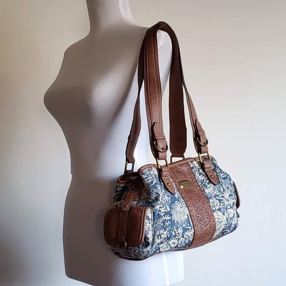 Like NEW Cargo CHAPS RALPH LAUREN Western Satchel Denim Canvas Shoulder Bag - Picture 1 of 15